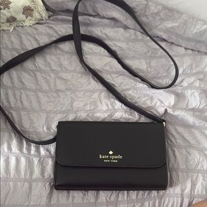Kate Spade Black Leather Crossbody Bag with Gold Logo